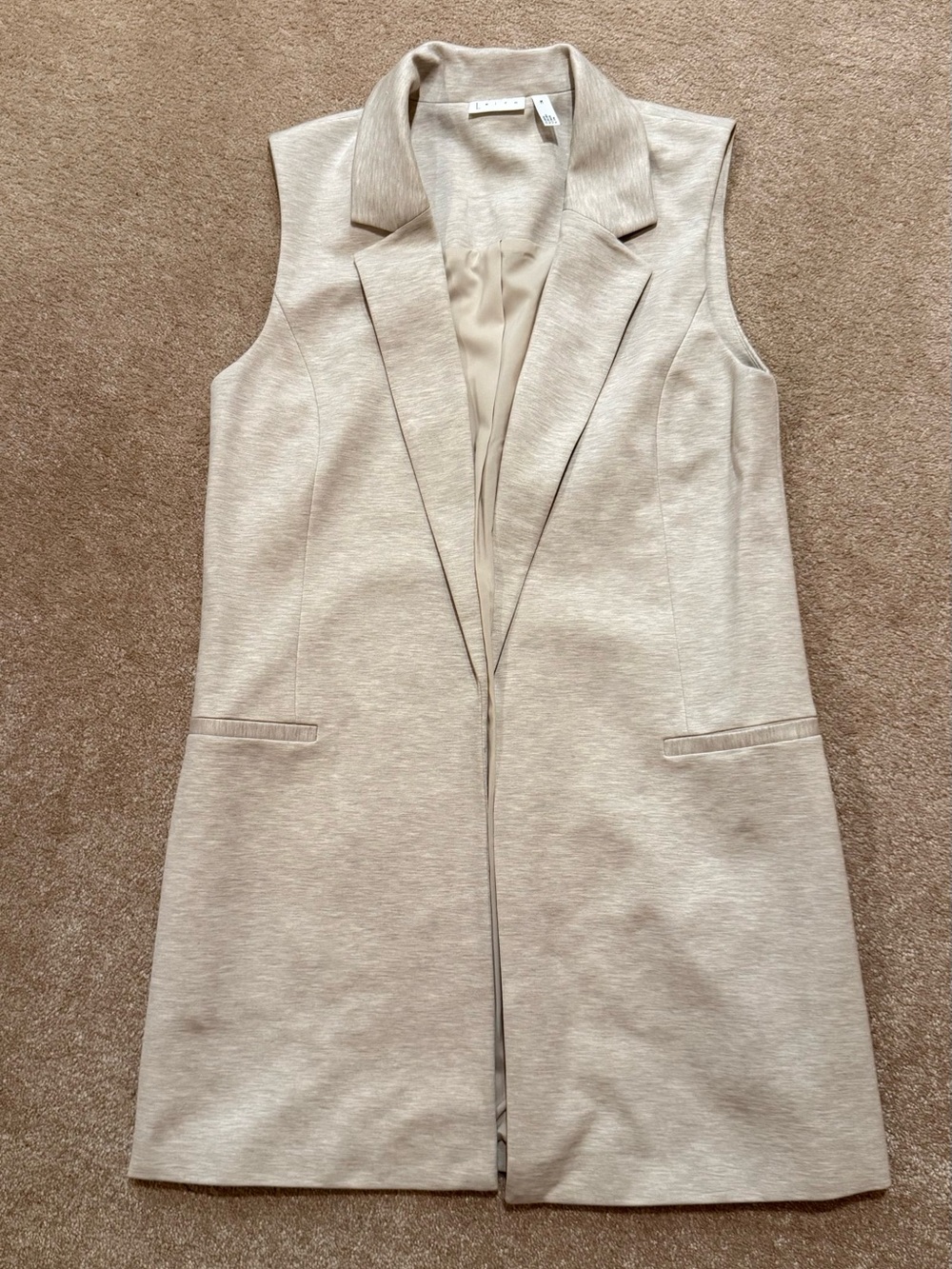 Leith Neutral Beige Open-Front Long Vest